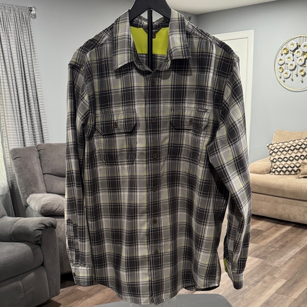 Eddie Bauer Black and White Plaid Button Down Shirt